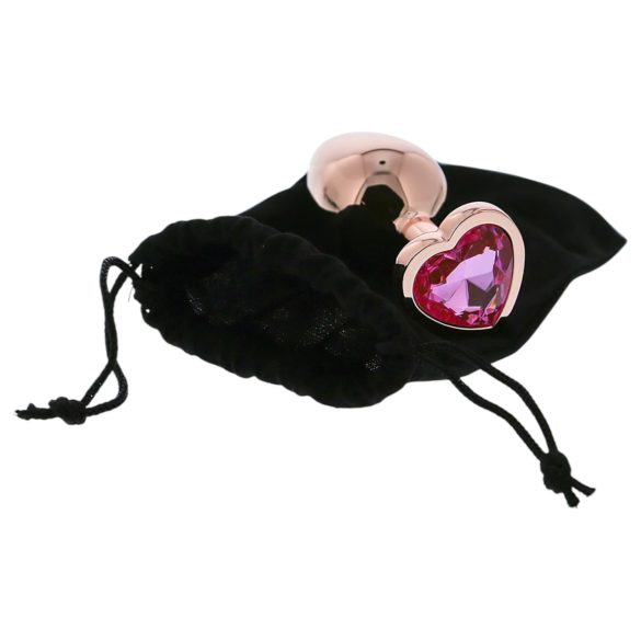 Gleaming Love - plug anal aluminio corazón piedra - mediano - color oro rosa