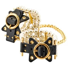 Allure - esposas con perlas - cuero negro