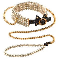 Allure - collar con correa y perlas - negro