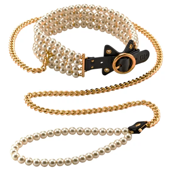 Allure - collar con correa y perlas - negro