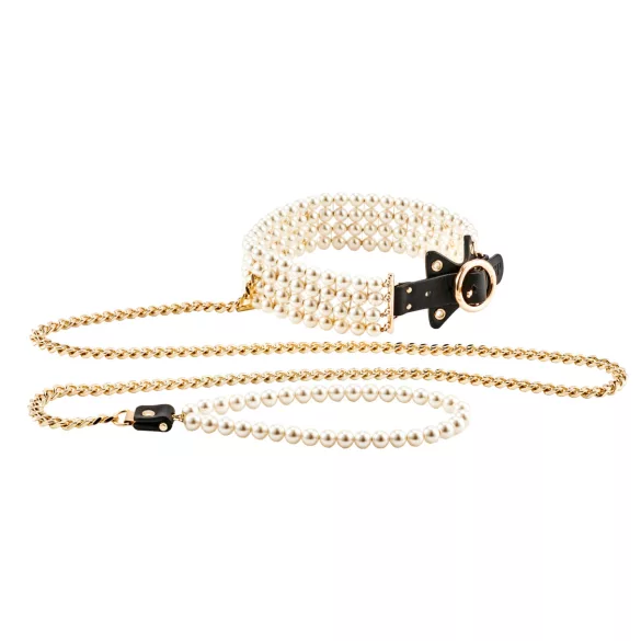 Allure - collar con correa y perlas - negro