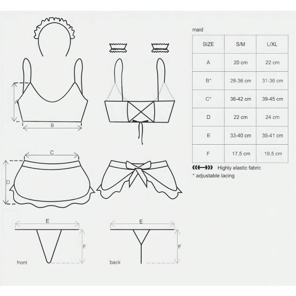 Obsessive - disfraz de sirvienta sexy - set 5 piezas - lencería