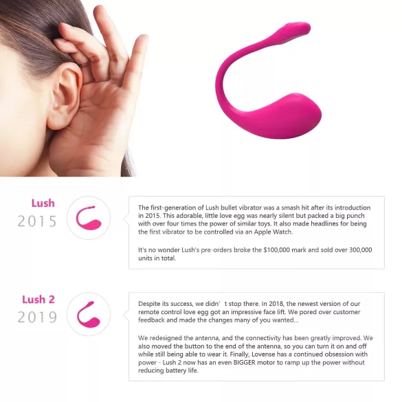 Lovense Lush 2 - huevo vibrador portátil controlado por app (rosa)