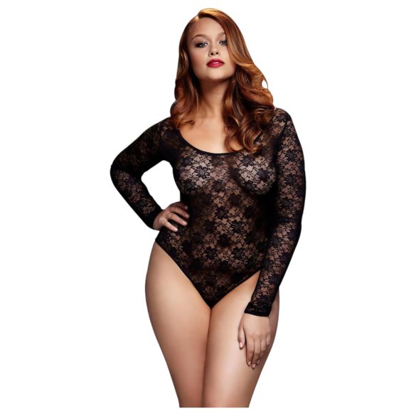 BACI Talla Grande - body de encaje negro, manga larga (XL-XXL)