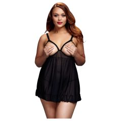   Baci - Babydoll transparente con abertura y lunares - talla grande negra