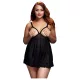 BACI Tallas Grandes - babydoll negro abierto con lunares (XL-XXL)