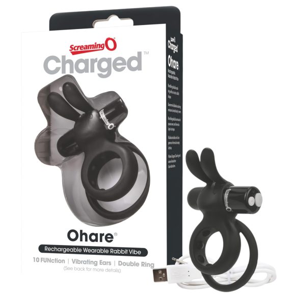 Screaming O Ohare - Anillo vibrador con conejo (negro)