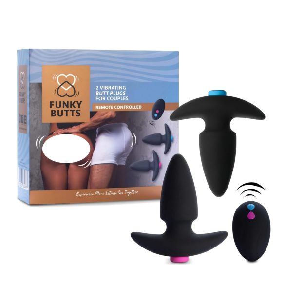 FEELZTOYS Funkybutts - Juego de vibradores anales inalámbricos recargables (negro)