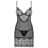 Obsessive - camisón de encaje con tanga - negro