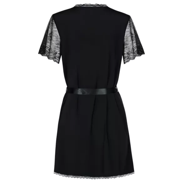 Bata Miamor Obsessive con Mangas de Encaje y Tanga (Negro) - L/XL