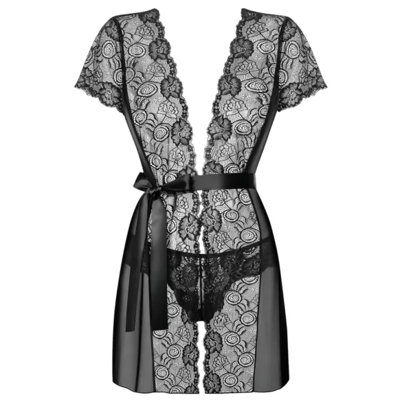 Obsessive - bata sexy de encaje con tanga - negro - L/XL