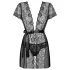 Obsessive - bata sexy de encaje con tanga - negro - L/XL