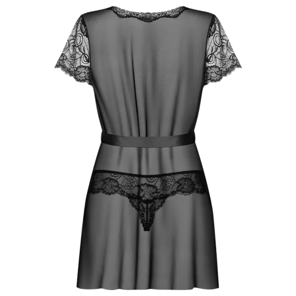 Obsessive - bata sexy de encaje con tanga - negro - L/XL