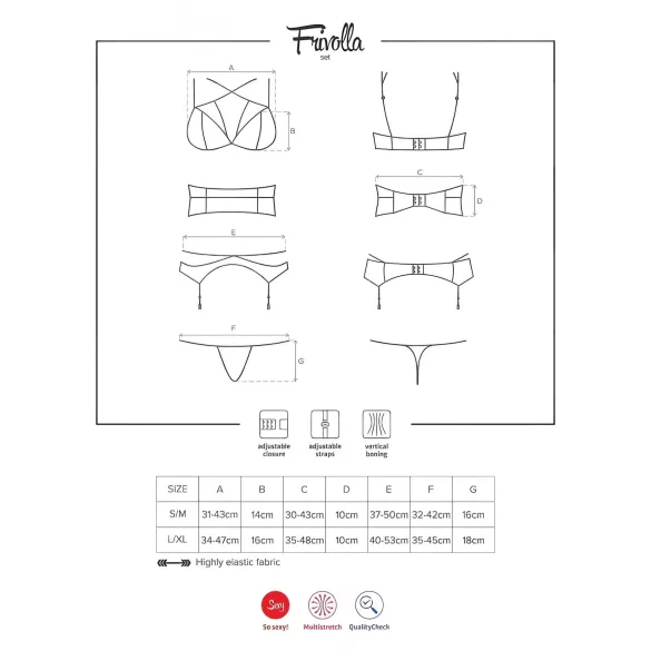 Obsessive Frivolla - lencería de encaje picante (negro) - L/XL