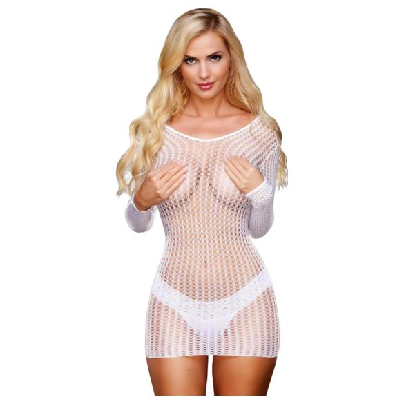 Lapdance Center Stage - minivestido de red con mangas largas (blanco) - S-L