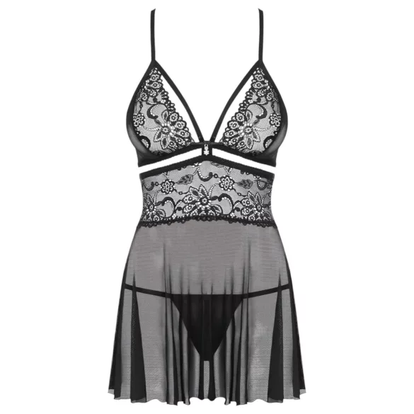 Obsessive - babydoll de encaje transparente - negro - set