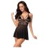 Obsessive 838-BAB-1 - Conjunto de babydoll transparente y de encaje (negro) - L/XL