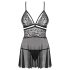 Obsessive 838-BAB-1 - Conjunto de babydoll transparente y de encaje (negro) - L/XL