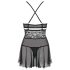 Obsessive 838-BAB-1 - Conjunto de babydoll transparente y de encaje (negro) - L/XL