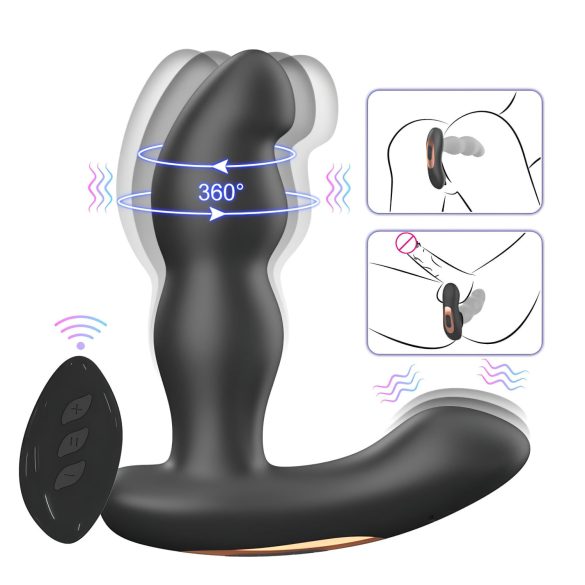Aixiasia Hiross - vibrador anal rotativo - silicona negra